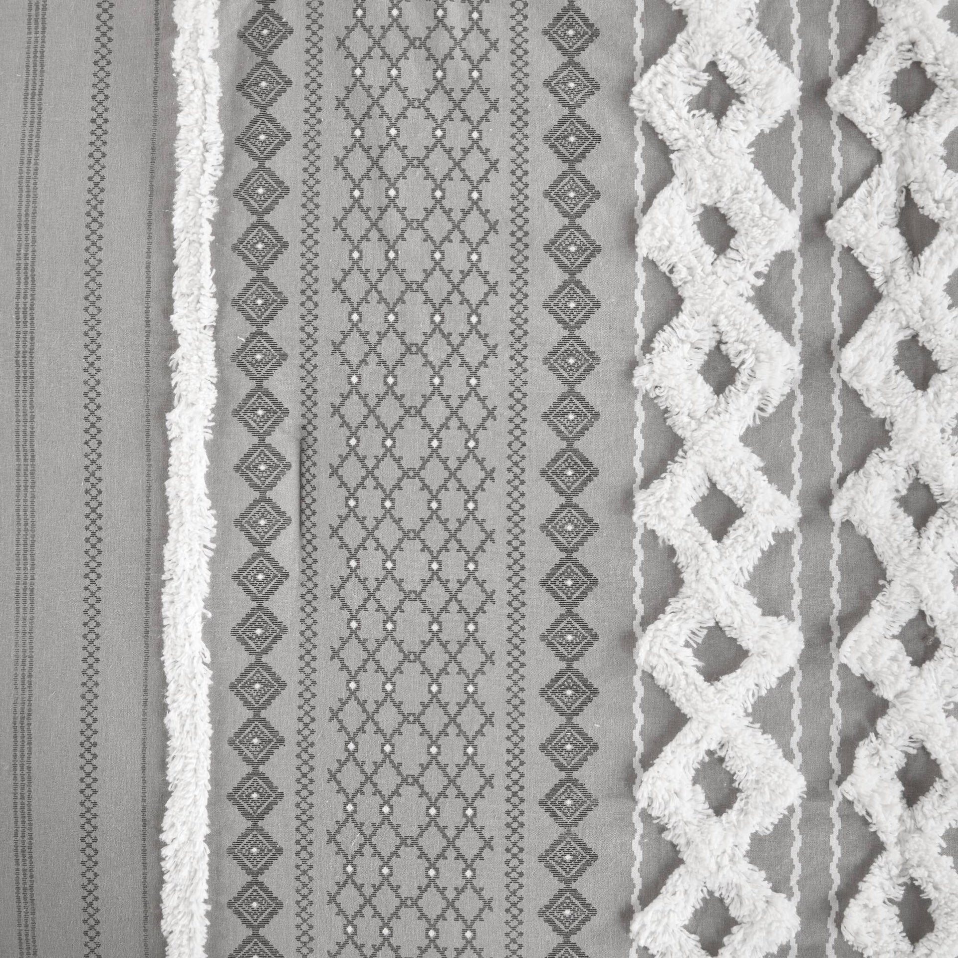 Cotton Printed Comforter Set with Chenille Gray King/Cal King