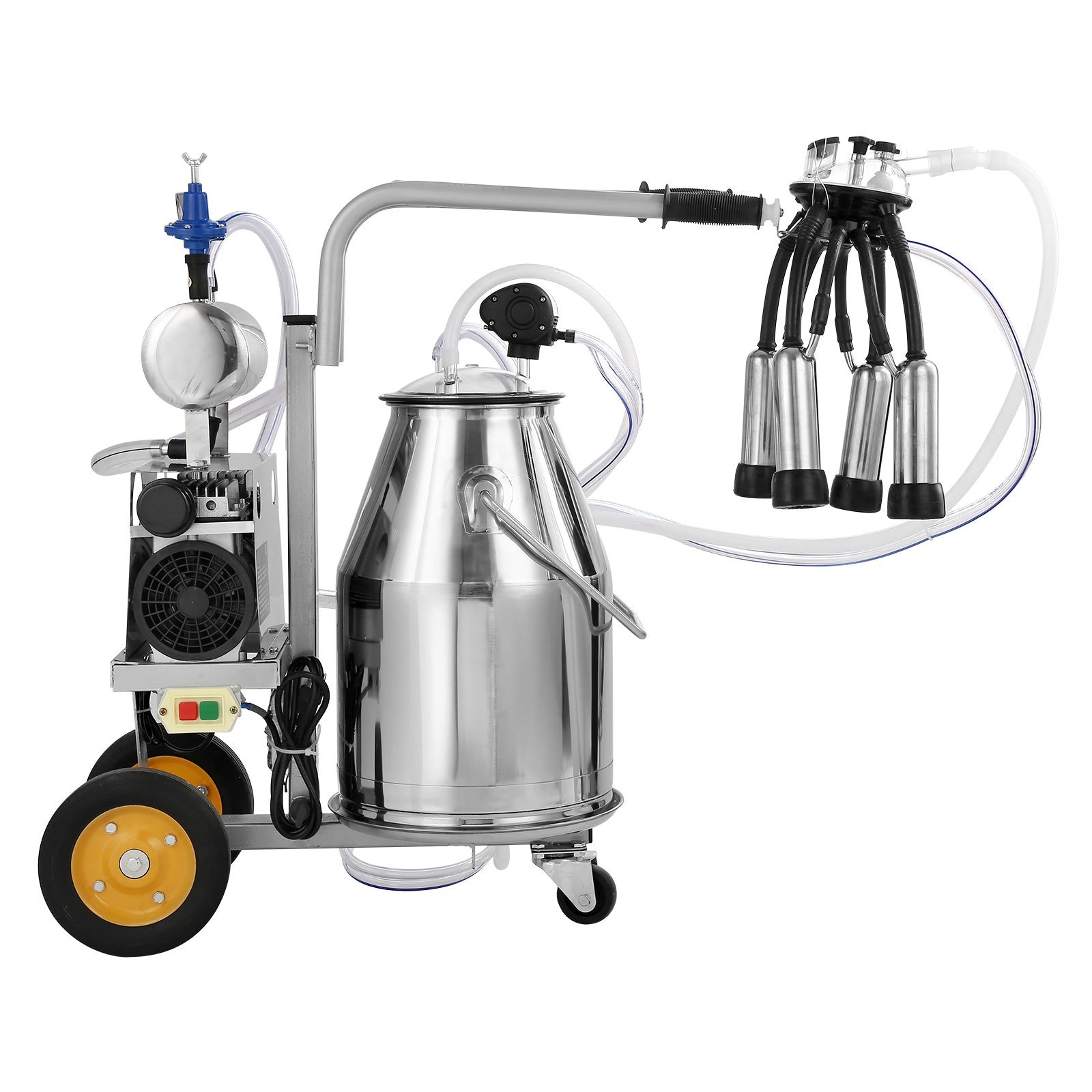 Electric Cow Milking Machine, 6.6 Gal / 25 L 304 Stainless Steel Bucket, Automatic Pulsation Vacuum Milker, Portable Milker with Food-grade Silicone Cups and Tubes, Adjustable Pressure