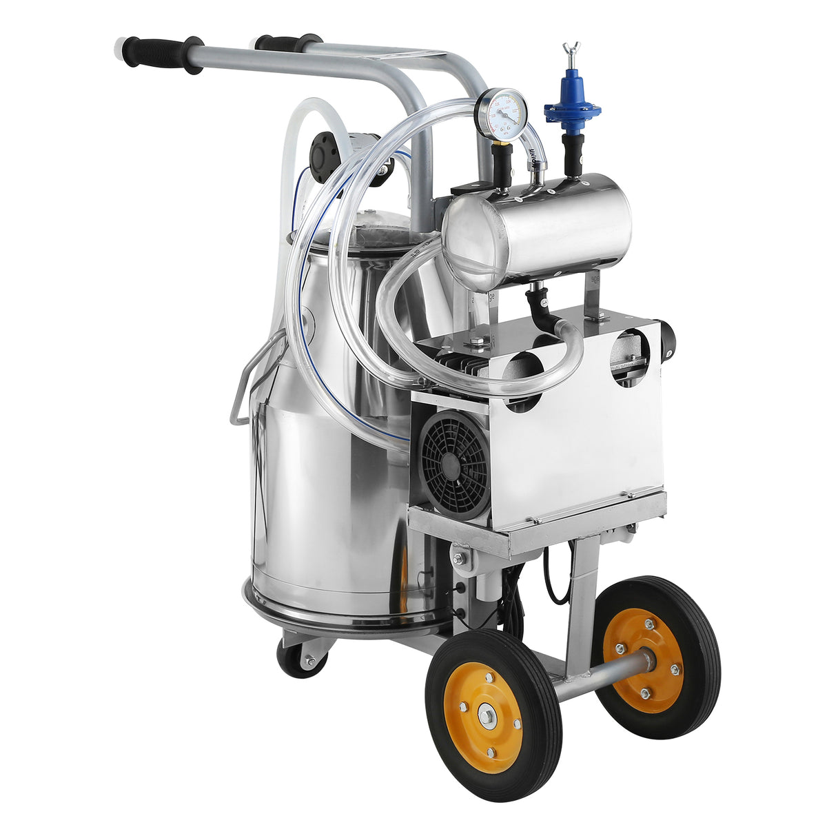 Electric Cow Milking Machine, 6.6 Gal / 25 L 304 Stainless Steel Bucket, Automatic Pulsation Vacuum Milker, Portable Milker with Food-grade Silicone Cups and Tubes, Adjustable Pressure