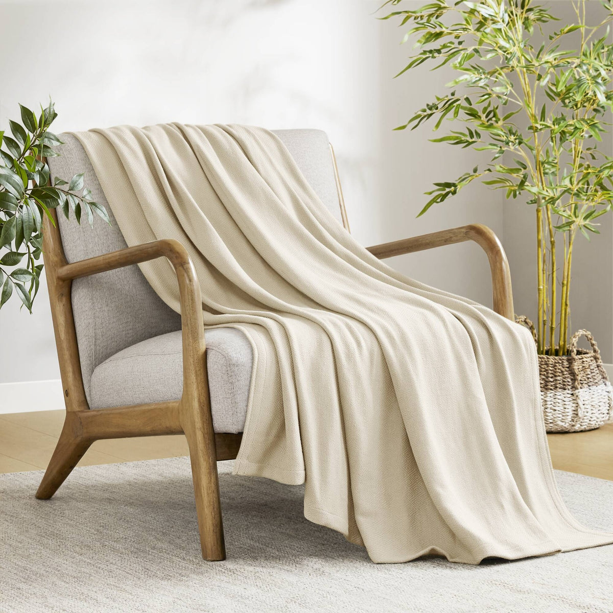 1-Piece King Rayon from Bamboo Cotton Blanket, Ivory