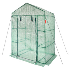 Walk-in Green House, 4.6 x 2.4 x 6.7 ft, Greenhouse with Shelves, High Strength PE Cover with Doors, Windows and Steel Frame, Set Up in Minutes, for Planting and Storage