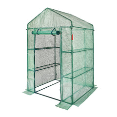Walk-in Green House, 4.6 x 2.4 x 6.7 ft, Greenhouse with Shelves, High Strength PE Cover with Doors, Windows and Steel Frame, Set Up in Minutes, for Planting and Storage