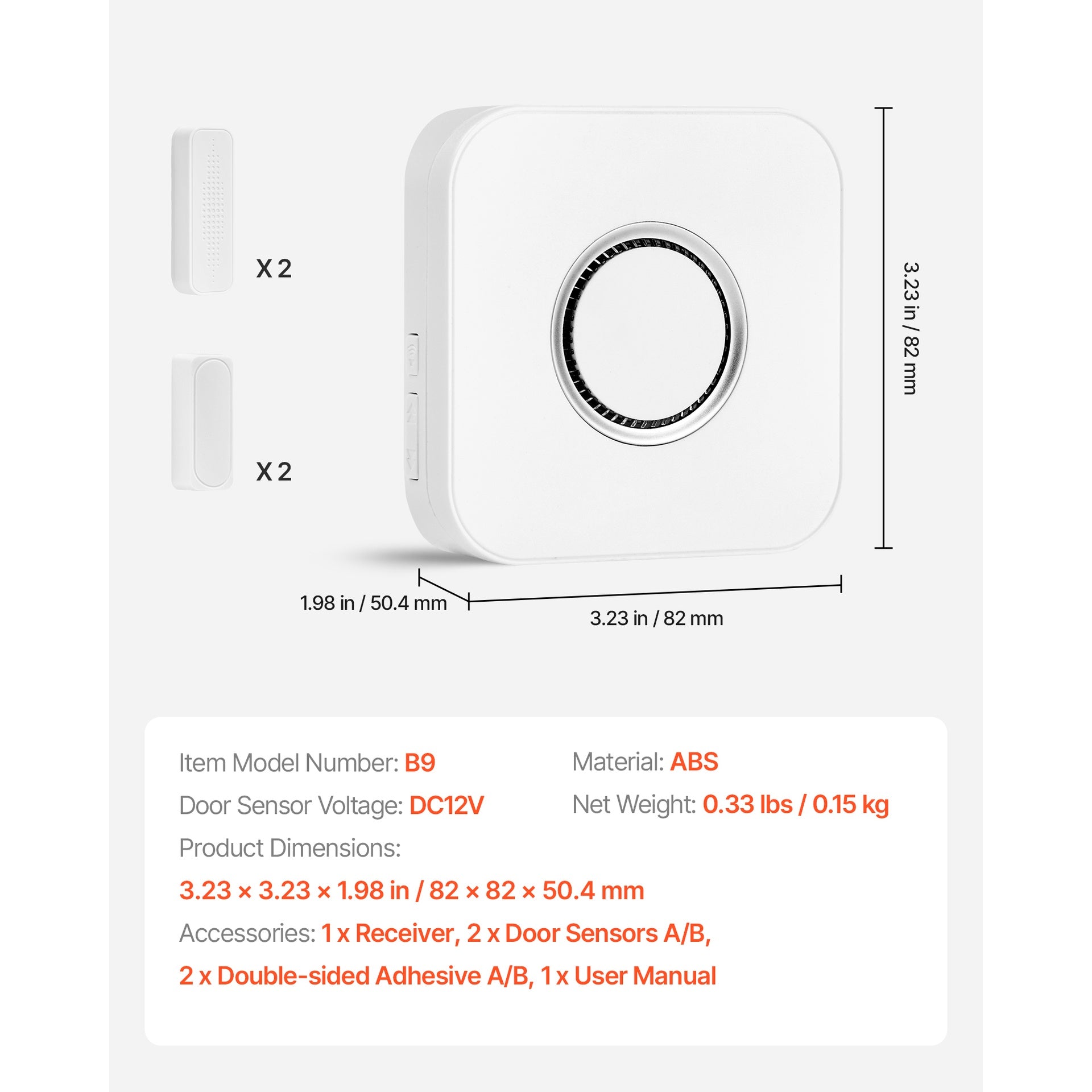 Door Chime, DC 12V, Wireless Door Open Contact Sensor Alarm Chime with 656 ft Range, 58 Chimes & 5 Adjustable Volume, Doors Ringer Alert for Business, Store, Home, Office When Entering