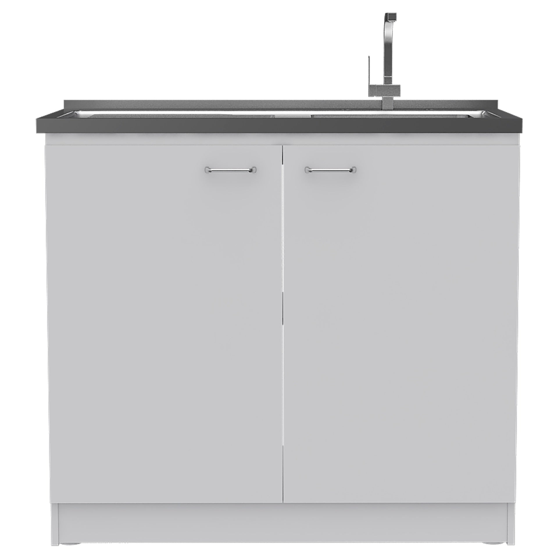 White Rectangle 2-Door Utility Sink and Cabinet