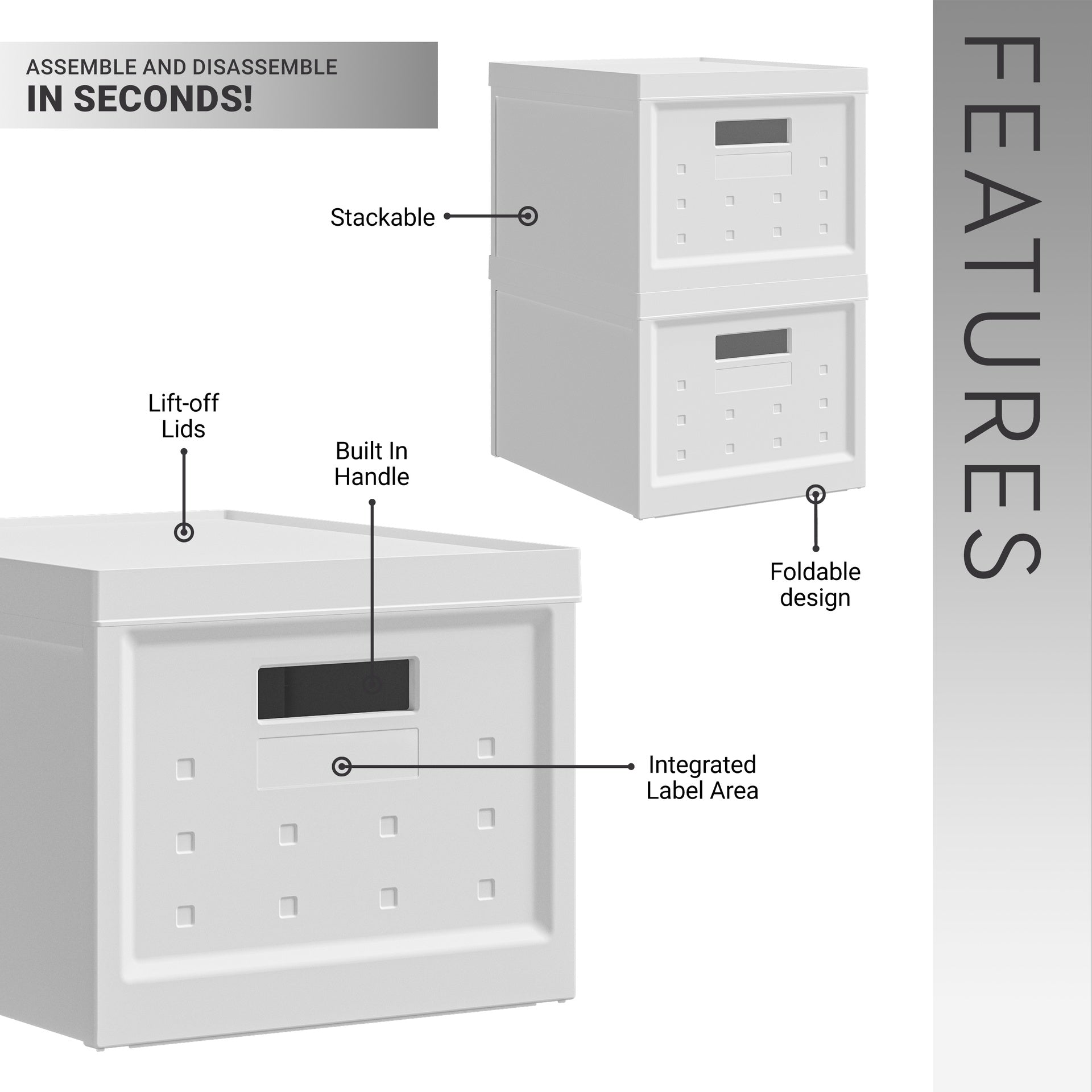 Set of 2 Collapsible Stackable Storage Box with Lids for Home or Office Organization