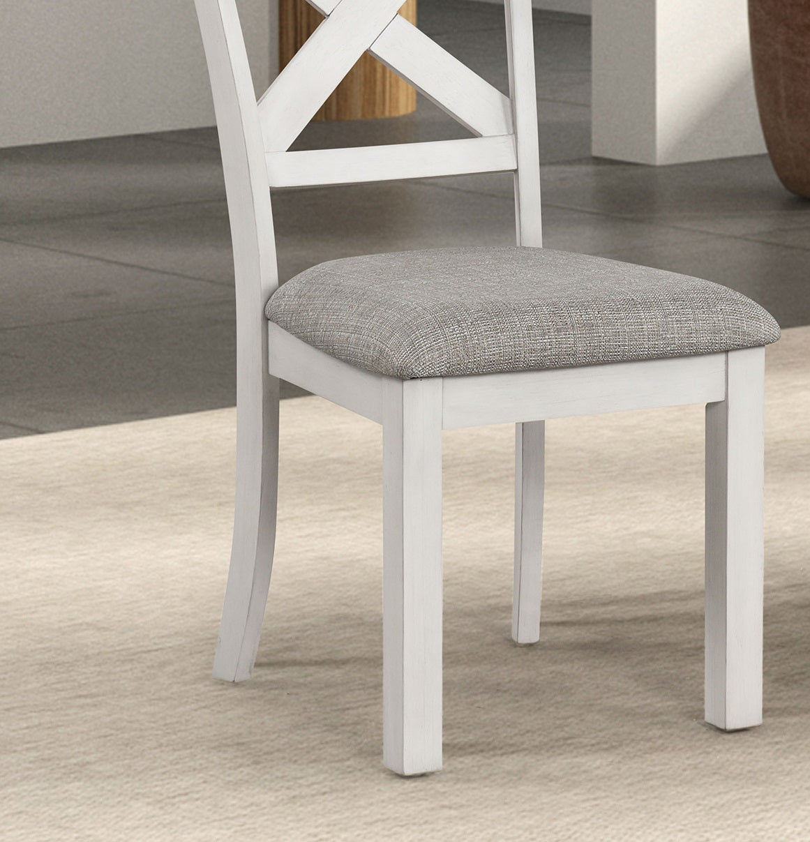 Rustic White Oak Farmhouse 2pcs Dining Chairs Cross Back Wooden Cushion Seat Kitchen Dining Room Furniture
