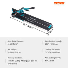 Manual Tile Cutter, 48 inch, Porcelain Ceramic Tile Cutter with Tungsten Carbide Cutting Wheel, Infrared Positioning, Anti-Skid Feet, Durable Rails for professional installers or beginners