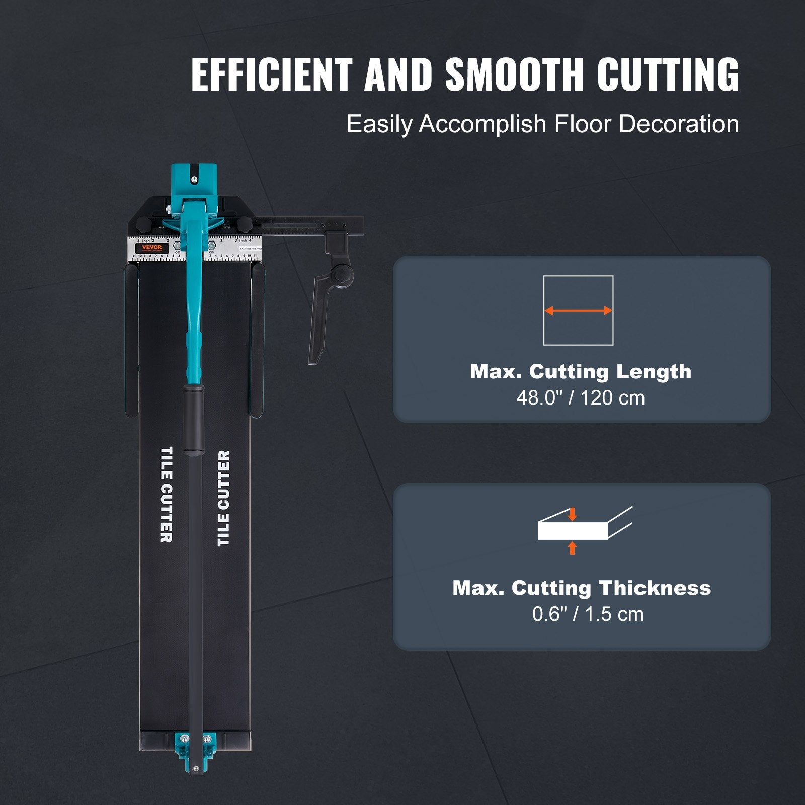 Manual Tile Cutter, 48 inch, Porcelain Ceramic Tile Cutter with Tungsten Carbide Cutting Wheel, Infrared Positioning, Anti-Skid Feet, Durable Rails for professional installers or beginners