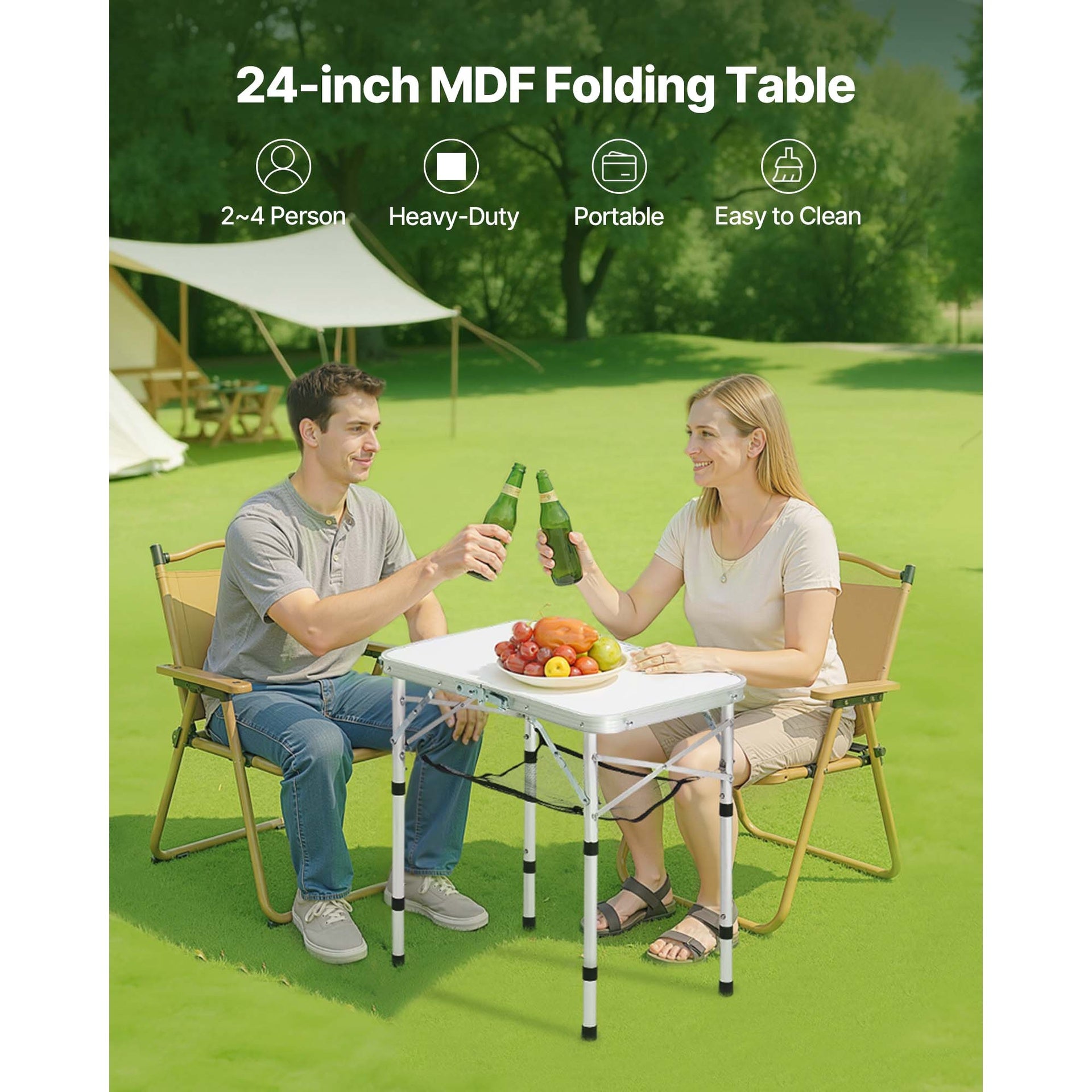 2ft Folding Portable Camping Table Aluminum Outdoor Table Adjustable Height