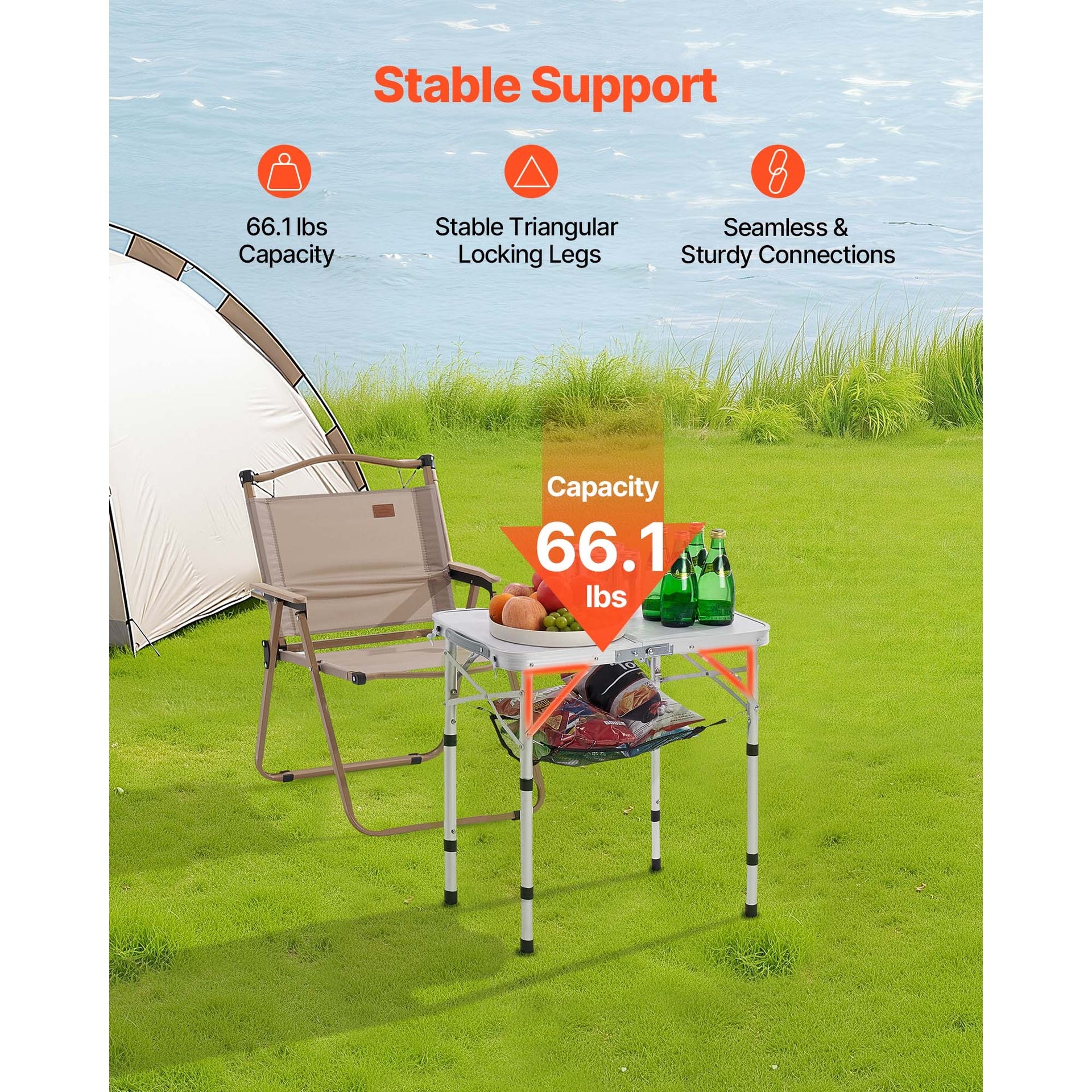 2ft Folding Portable Camping Table Aluminum Outdoor Table Adjustable Height