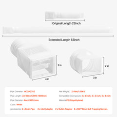 Rain Gutter Downspout Extensions 2-Pack Flexible Downspout Extender White
