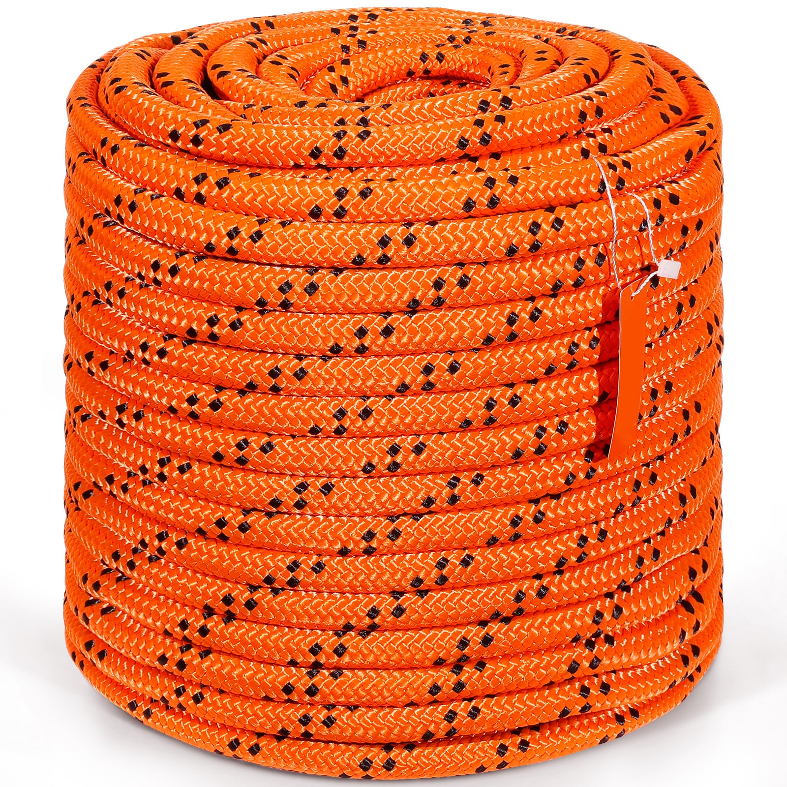 Double Braided Polyester Rope, 3/4 in x 220 ft, 24 Strands, 20000 LBS Breaking Strength Outdoor Rope, Arborist Rigging Rope for Rock Hiking Camping Swing Rappelling Rescue, Orange/Black