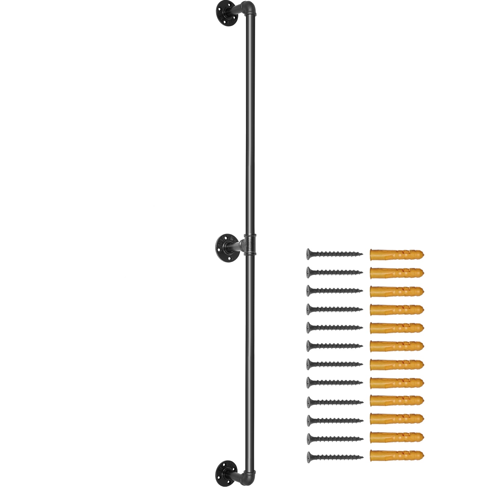 Pipe Stair Handrail, 4FT Staircase Handrail, 440LBS Load Capacity Carbon Steel Pipe Handrail, Industrial Pipe Handrail with Wall Mount Support, Round Corner Wall Handrailings for Indoor, Outdoor