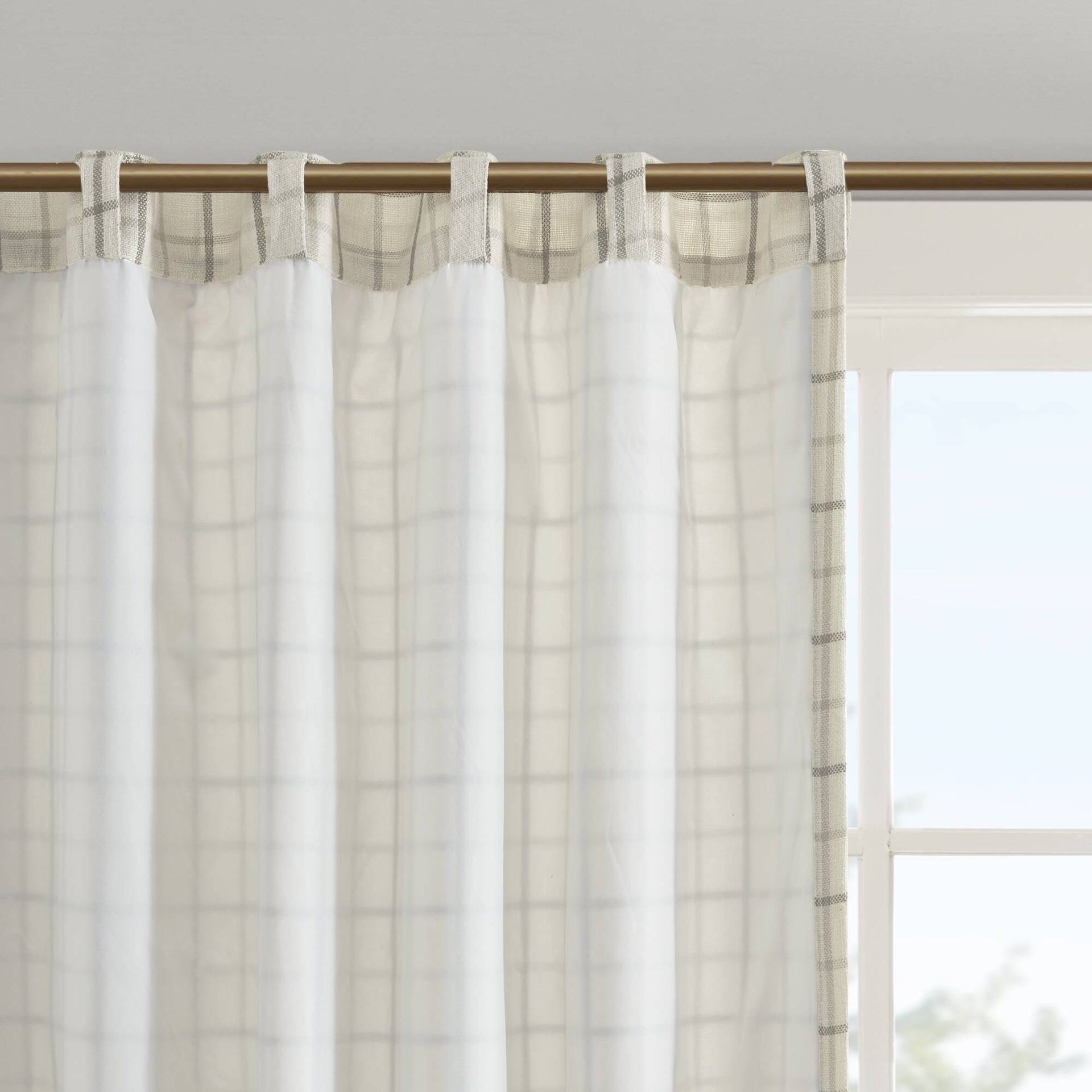 1 PCS 50x108" Plaid Rod Pocket and Back Tab Curtain Panel with Fleece Lining Natural
