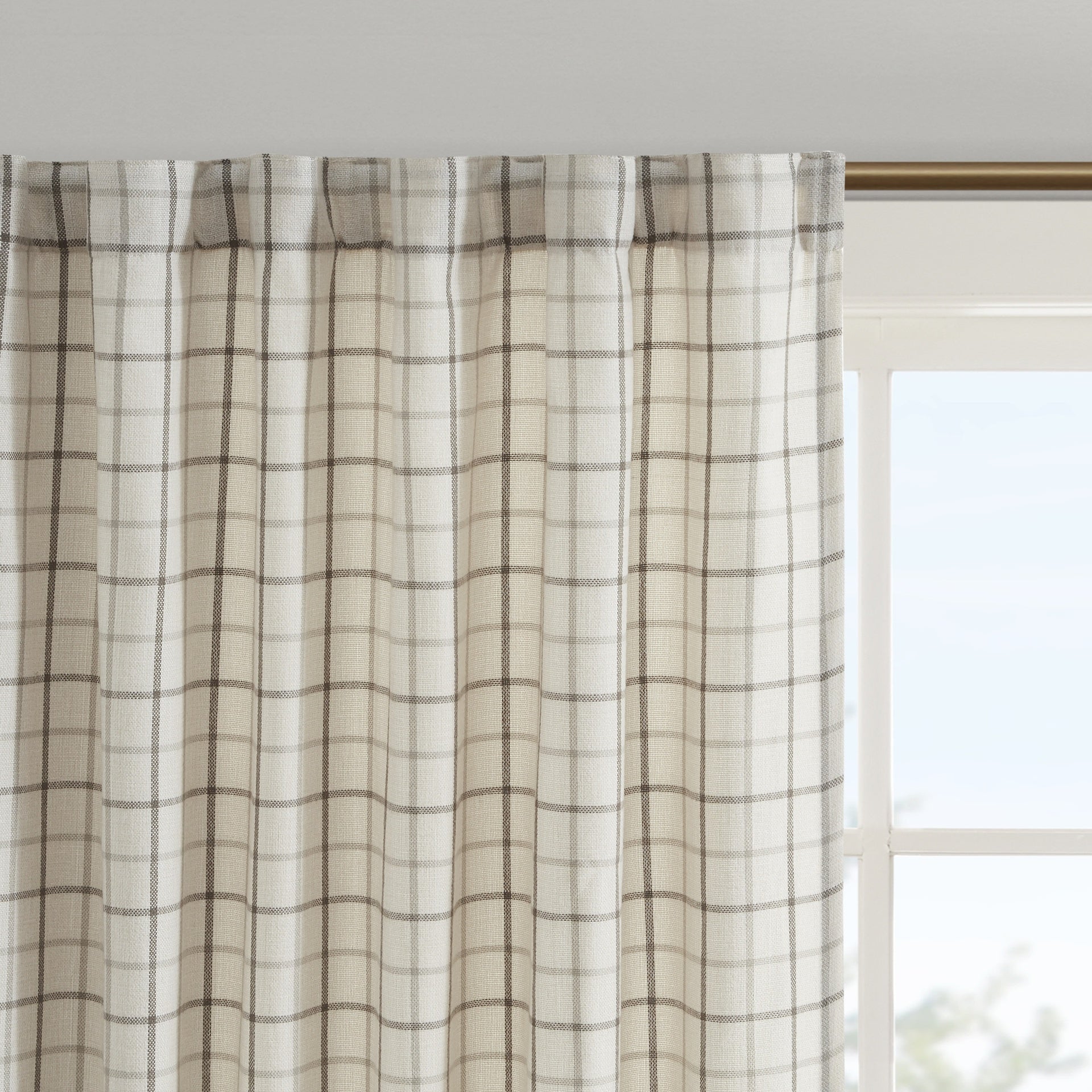 1 PCS 50x108" Plaid Rod Pocket and Back Tab Curtain Panel with Fleece Lining Natural