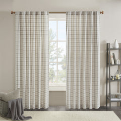 1 PCS 50x108" Plaid Rod Pocket and Back Tab Curtain Panel with Fleece Lining Natural
