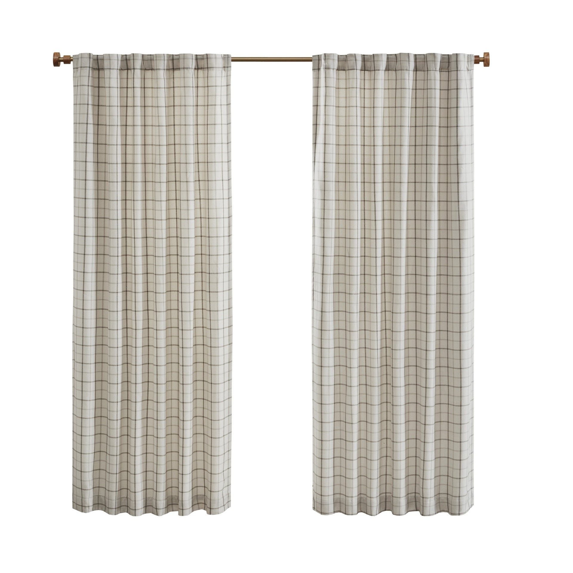 1 PCS 50x108" Plaid Rod Pocket and Back Tab Curtain Panel with Fleece Lining Natural