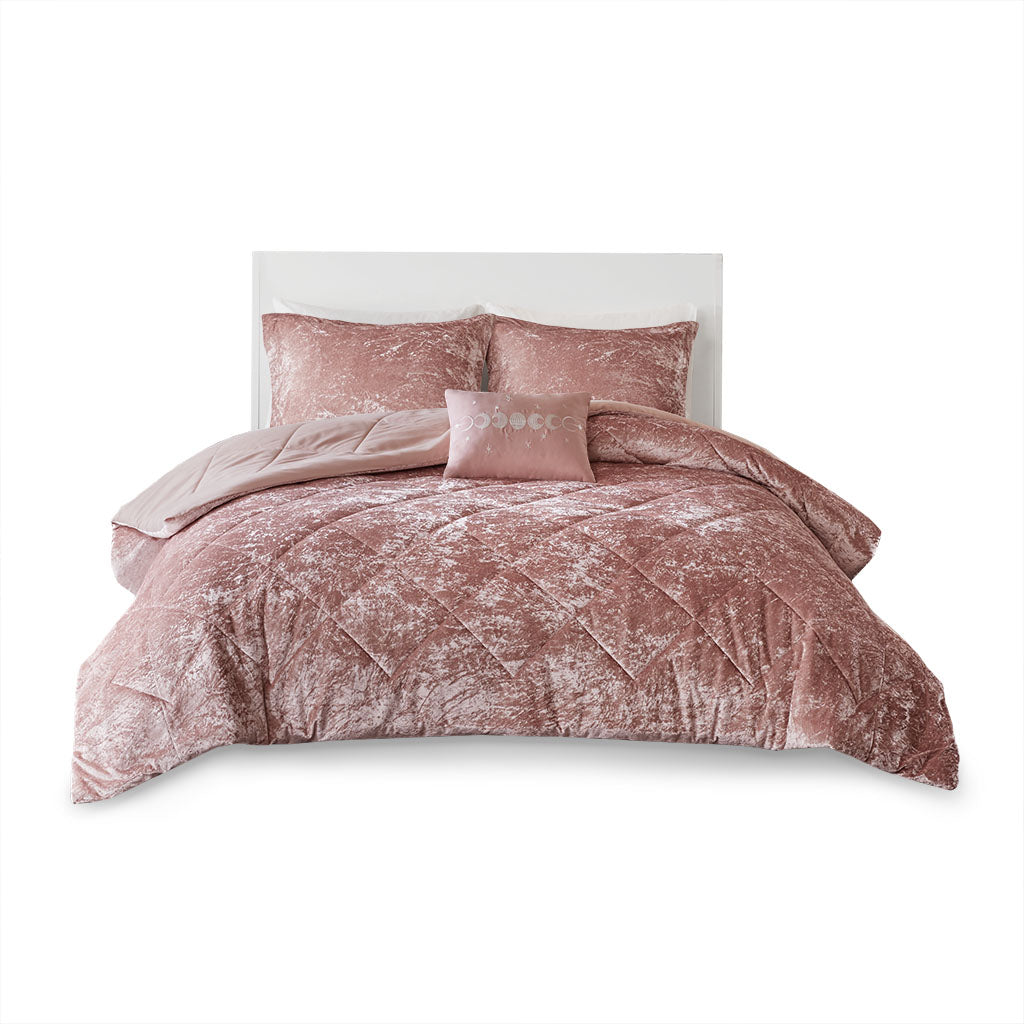 Full/Queen Velvet Comforter Set with Throw Pillow