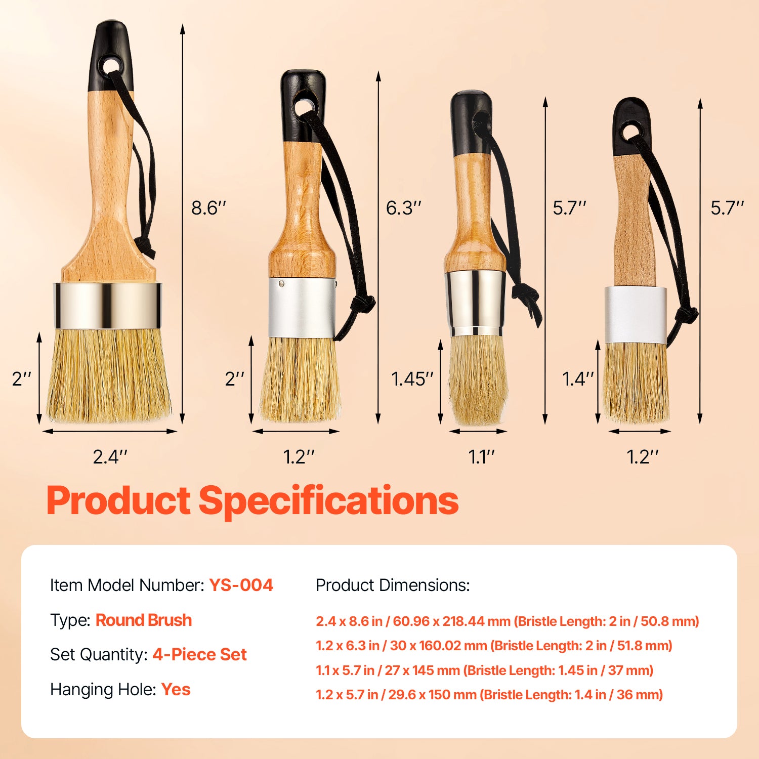 Chalk Wax Paint Brush 4 Piece Furniture Paint Brushes for Painting & Waxing