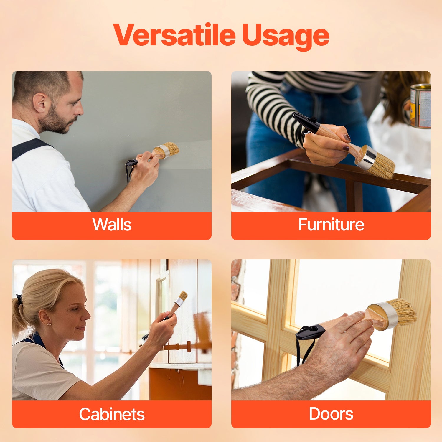 Chalk Wax Paint Brush 4 Piece Furniture Paint Brushes for Painting & Waxing