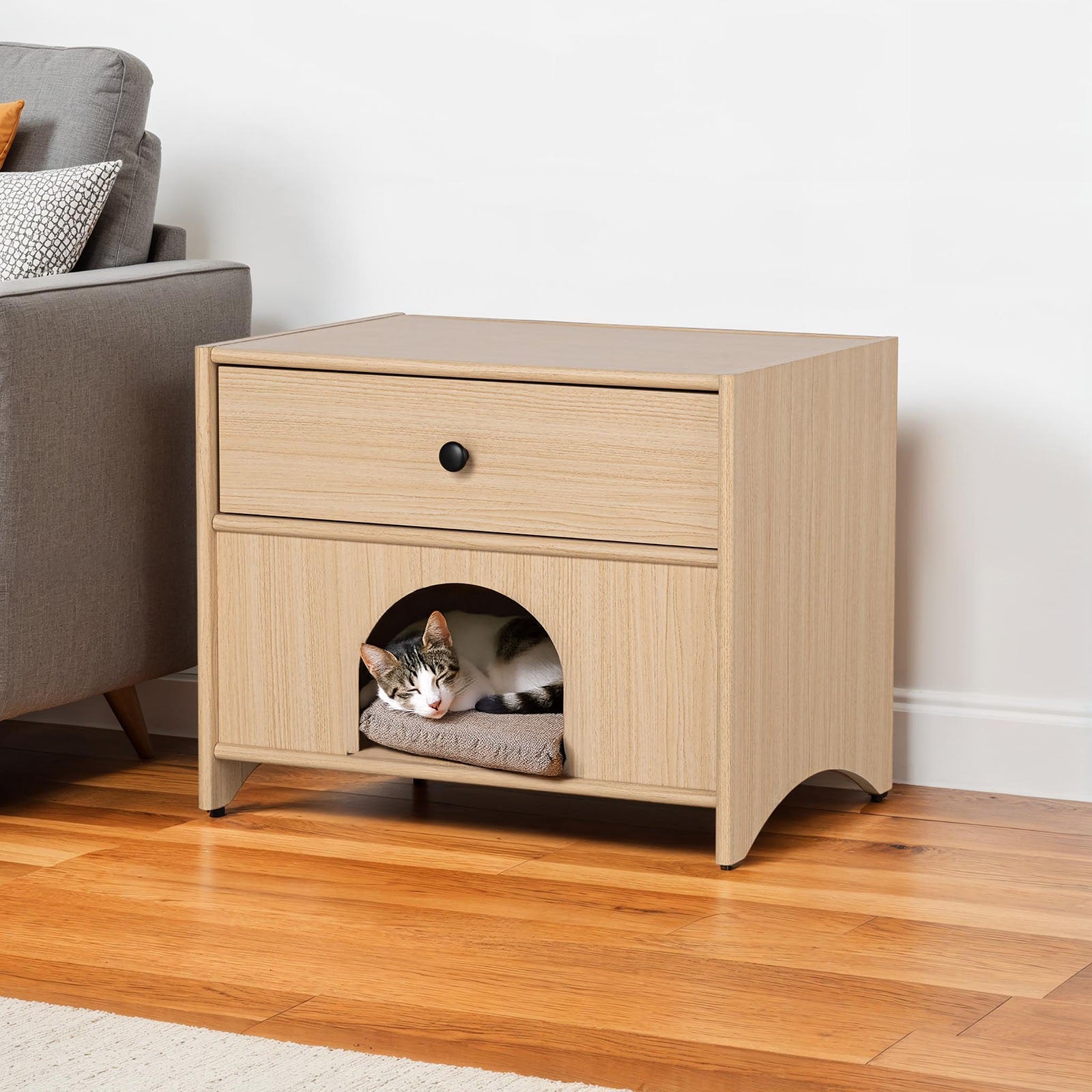 Mid-Century Modern 1pc Side Table One Drawer Pet Friendly Natural Finish