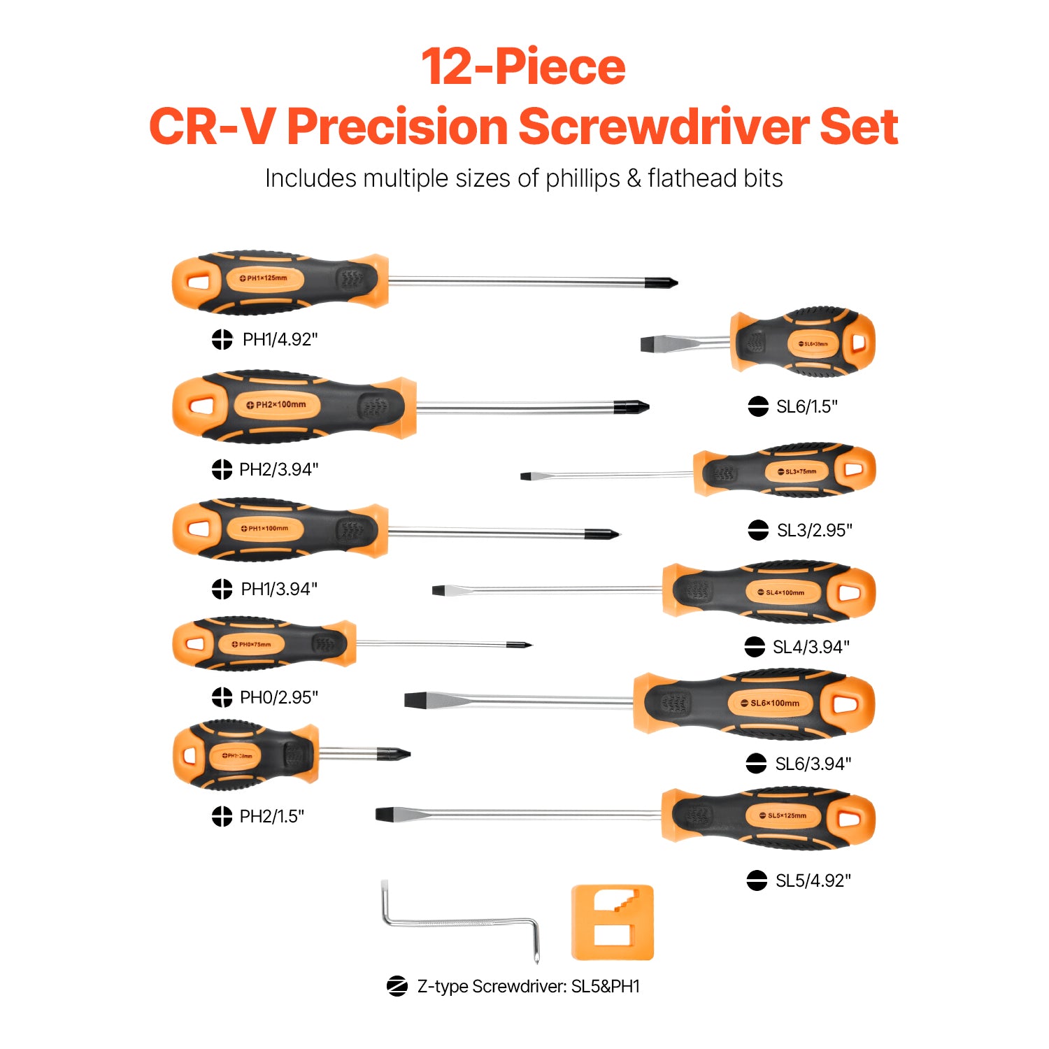 12-Piece Magnetic Screwdriver Set 5 Phillips 5 Flat Head Tips Magnetizer Tool