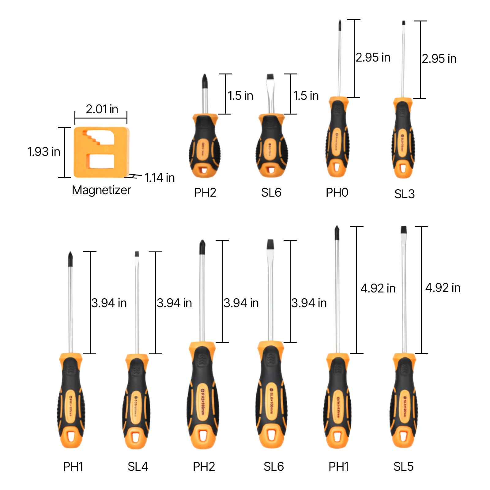 12-Piece Magnetic Screwdriver Set 5 Phillips 5 Flat Head Tips Magnetizer Tool