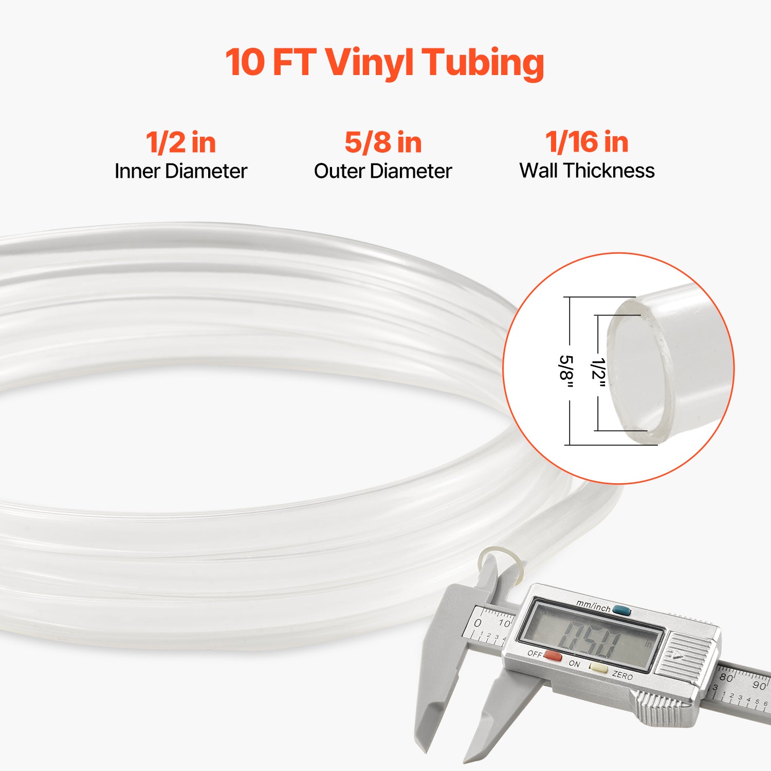 Clear Vinyl Tubing 1/2" ID x 5/8" OD 10FT Plastic PVC Tubing Flexible Hose