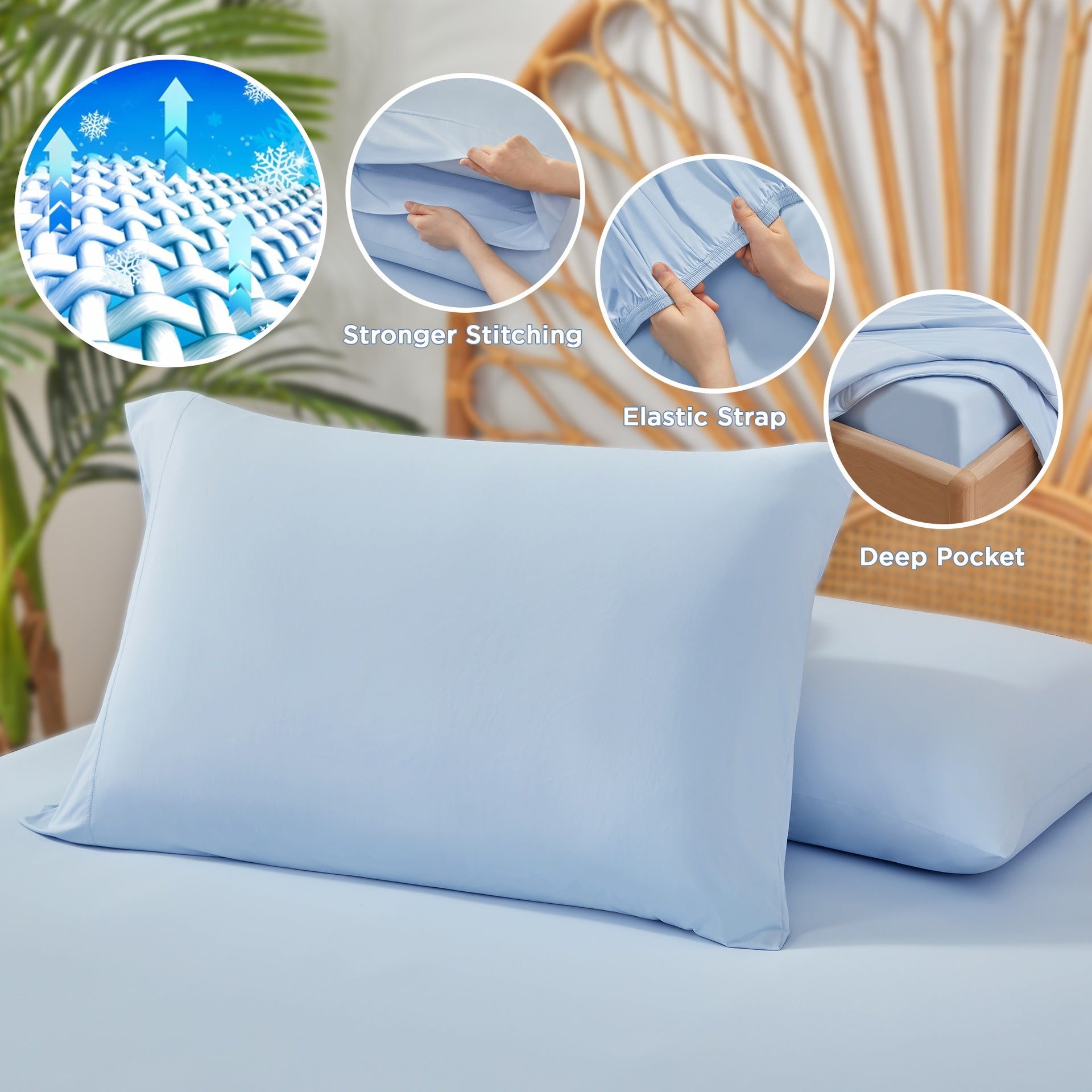3-Piece King Cooling 3pc Sheet Set,Ice Blue