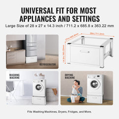 Laundry Pedestal 27" Wide 14.4" Height, Washer And Dryer Base Stand Platform Universal Fit 660lbs Capacity, Heavy Duty Multi-Functional Base for Washing Machine with Drawer & Rich Accessories