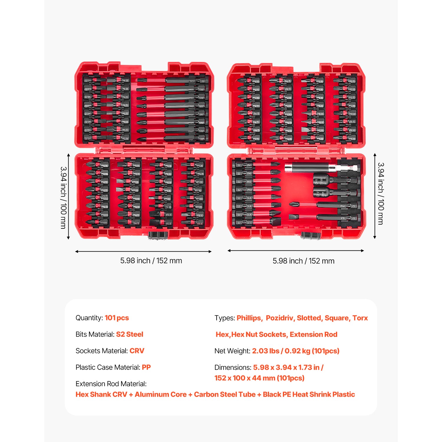 Screwdriver Bit Set 101-Piece Magnetic Bits Blackened Finish with Storage Case