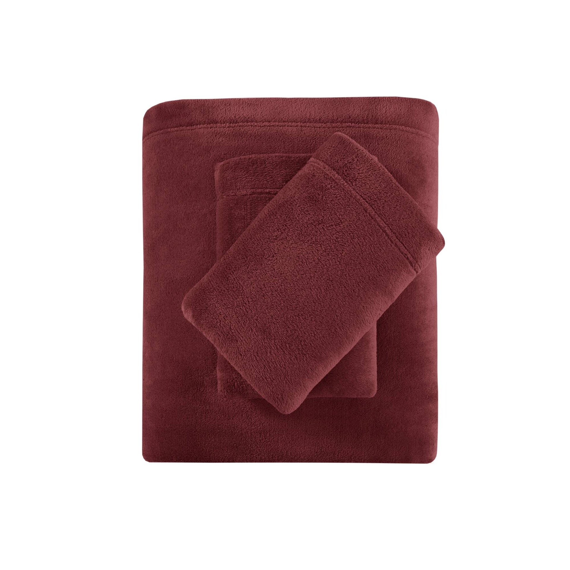 4 PCS Queen Micro Plush Sheet Set Burgundy