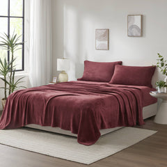 4 PCS Queen Micro Plush Sheet Set Burgundy
