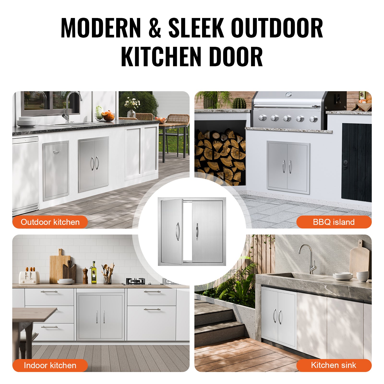 BBQ Access Door, 24W x 24H Inch Double Outdoor Kitchen Door, Stainless Steel Flush Mount Door, Double Wall Vertical Door with Handles and Hooks, for BBQ Island, Grilling Station, Outside Cabinet