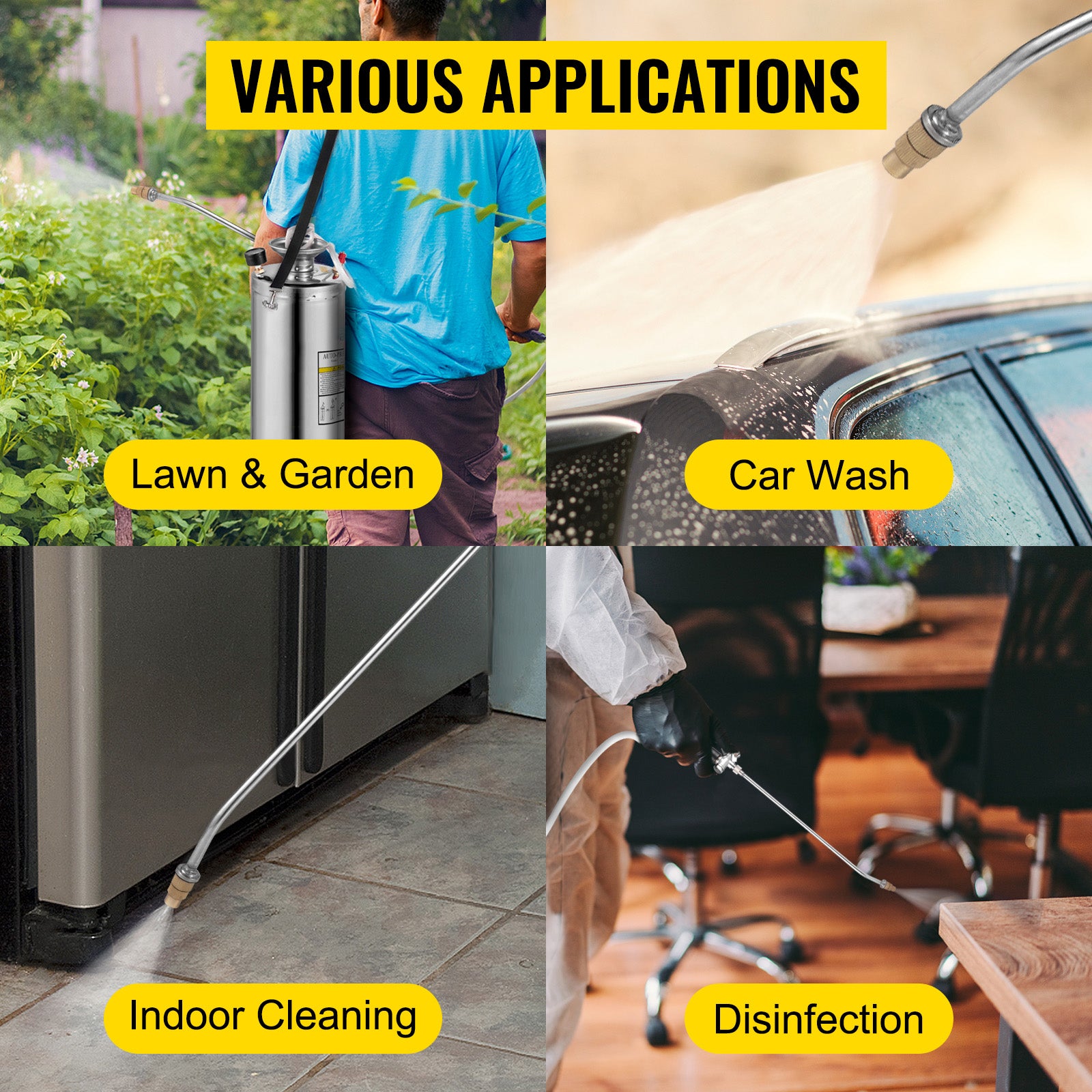 2Gal Stainless Steel Sprayer, Set with 20" Wand& Handle& 3FT Reinforced Hose, Hand Pump Sprayer with Pressure Gauge&Safety Valve, Adjustable Nozzle Suitable for Gardening and Sanitizing