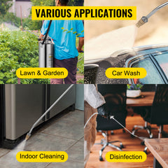 2Gal Stainless Steel Sprayer, Set with 20" Wand& Handle& 3FT Reinforced Hose, Hand Pump Sprayer with Pressure Gauge&Safety Valve, Adjustable Nozzle Suitable for Gardening and Sanitizing