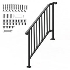 3-4 Step Handrails for Outdoor for Seniors Porch Deck Black Retro Arch