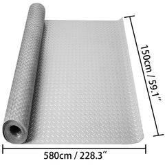 Garage Floor Mat 4.9x19ft Vinyl Garage Flooring Roll Anti-Slide Diamond Texture Gray Garage Mats for Under Car 93 sqft Covering Space DIY PVC Garage Floor Mat for Gyms Boats Car Trailer