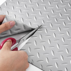 Garage Floor Mat 4.9x19ft Vinyl Garage Flooring Roll Anti-Slide Diamond Texture Gray Garage Mats for Under Car 93 sqft Covering Space DIY PVC Garage Floor Mat for Gyms Boats Car Trailer