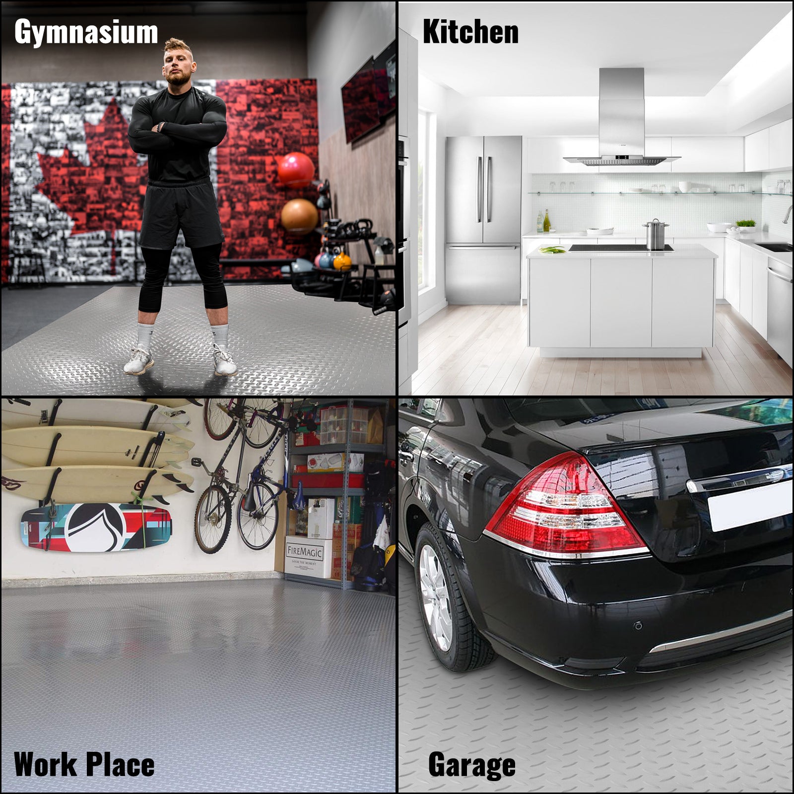 Garage Floor Mat 4.9x19ft Vinyl Garage Flooring Roll Anti-Slide Diamond Texture Gray Garage Mats for Under Car 93 sqft Covering Space DIY PVC Garage Floor Mat for Gyms Boats Car Trailer