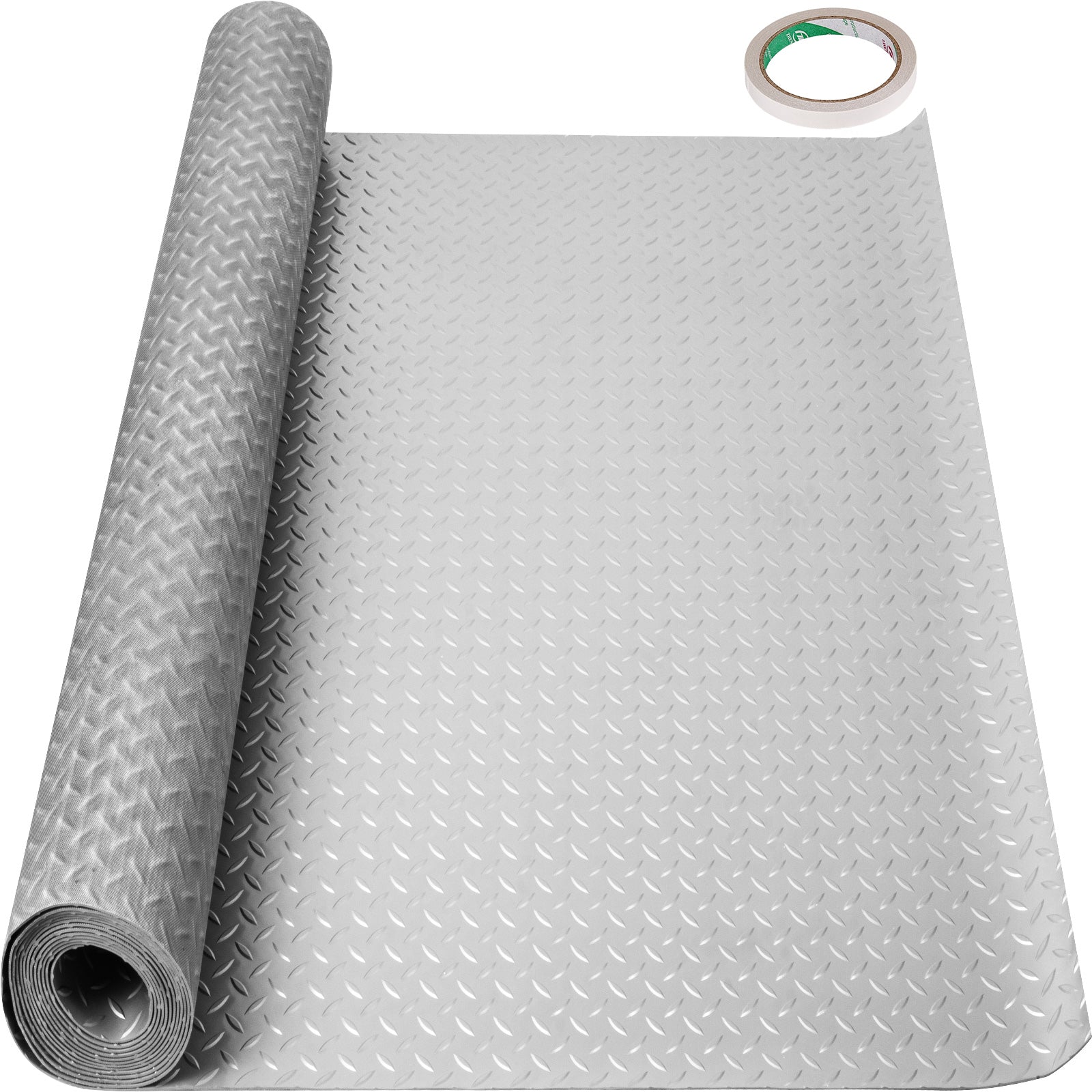 Garage Floor Mat 4.9x19ft Vinyl Garage Flooring Roll Anti-Slide Diamond Texture Gray Garage Mats for Under Car 93 sqft Covering Space DIY PVC Garage Floor Mat for Gyms Boats Car Trailer