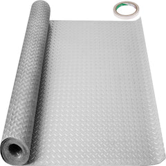 Garage Floor Mat 4.9x19ft Vinyl Garage Flooring Roll Anti-Slide Diamond Texture Gray Garage Mats for Under Car 93 sqft Covering Space DIY PVC Garage Floor Mat for Gyms Boats Car Trailer