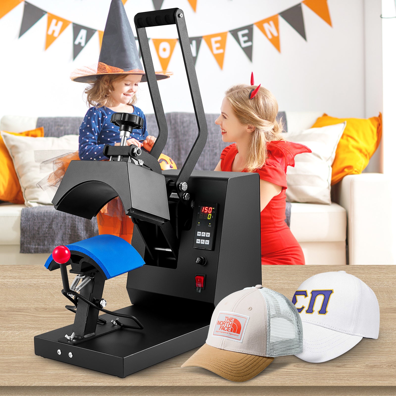 Hat Heat Press, 4-in-1 Cap Heat Press Machine, 6x3inches Clamshell Sublimation Transfer, LCD Digital Timer Temperature Control with 4pcs Curved Heating Elements (6x3/6.7x2.7/6.7x2.7/8.1x3.5)