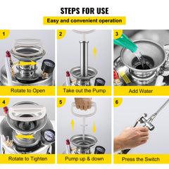 1Gal Stainless Steel, Set with 12" Wand& Handle& 3FT Reinforced Hose, Hand Pump Sprayer with Pressure Gauge&Safety Valve, Adjustable Nozzle Suitable for Gardening and Sanitizing, Silver