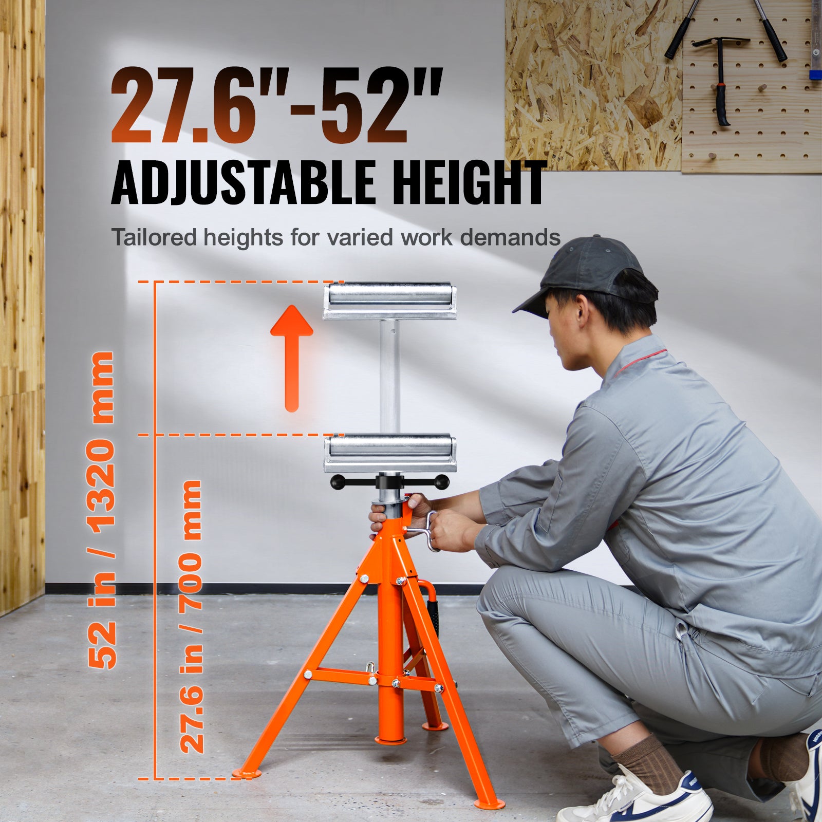 Roller Stand 2500 LBS Load 27.6"-52" Height Adjustable 45# Steel Foldable