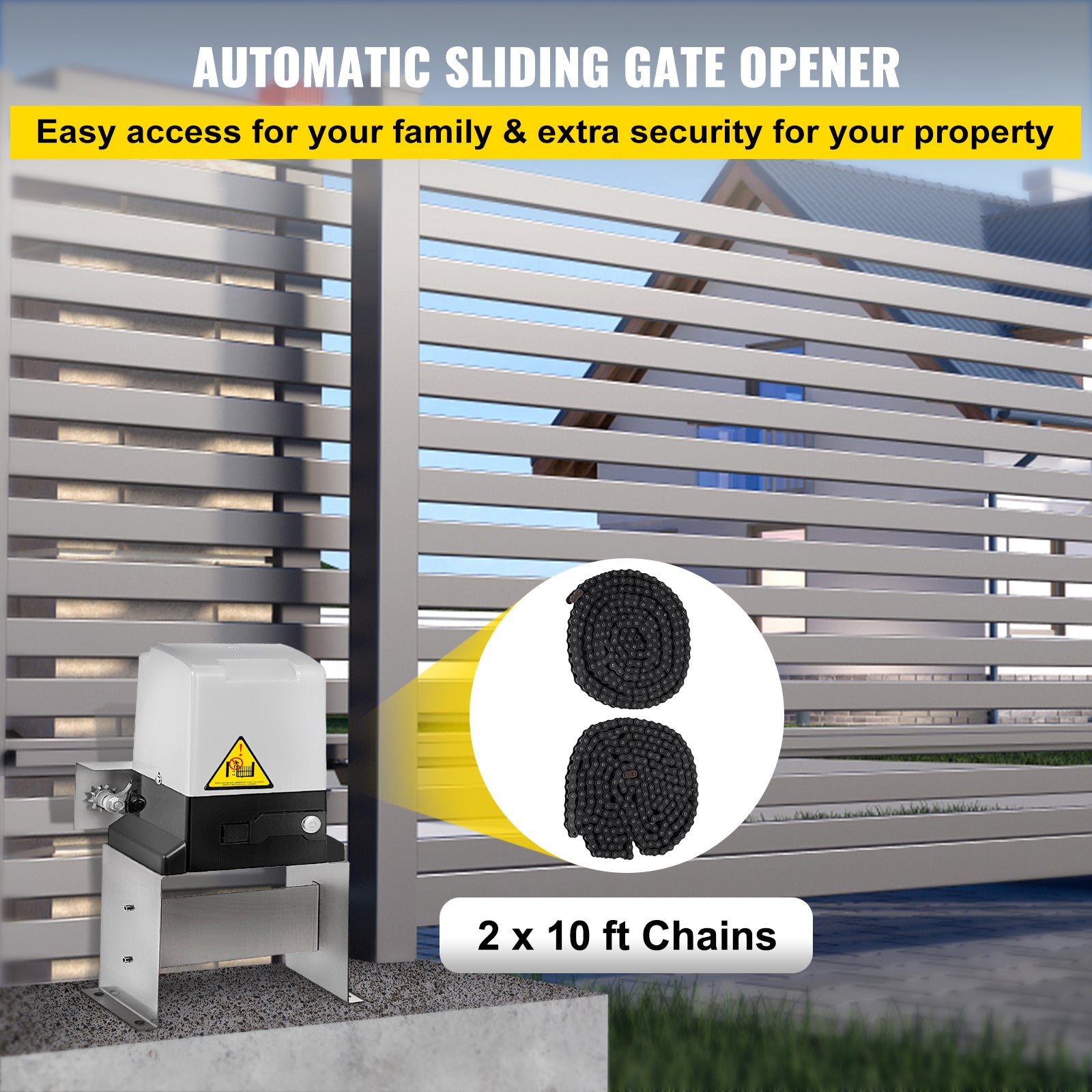 Automatic Sliding Gate Opener 1400LBS with 2 Remote Controls, Gate Operator Hardware Kit for Security, Move Speed 40ft Per Min, Electric Rolling Driveway Slide Gate Motor