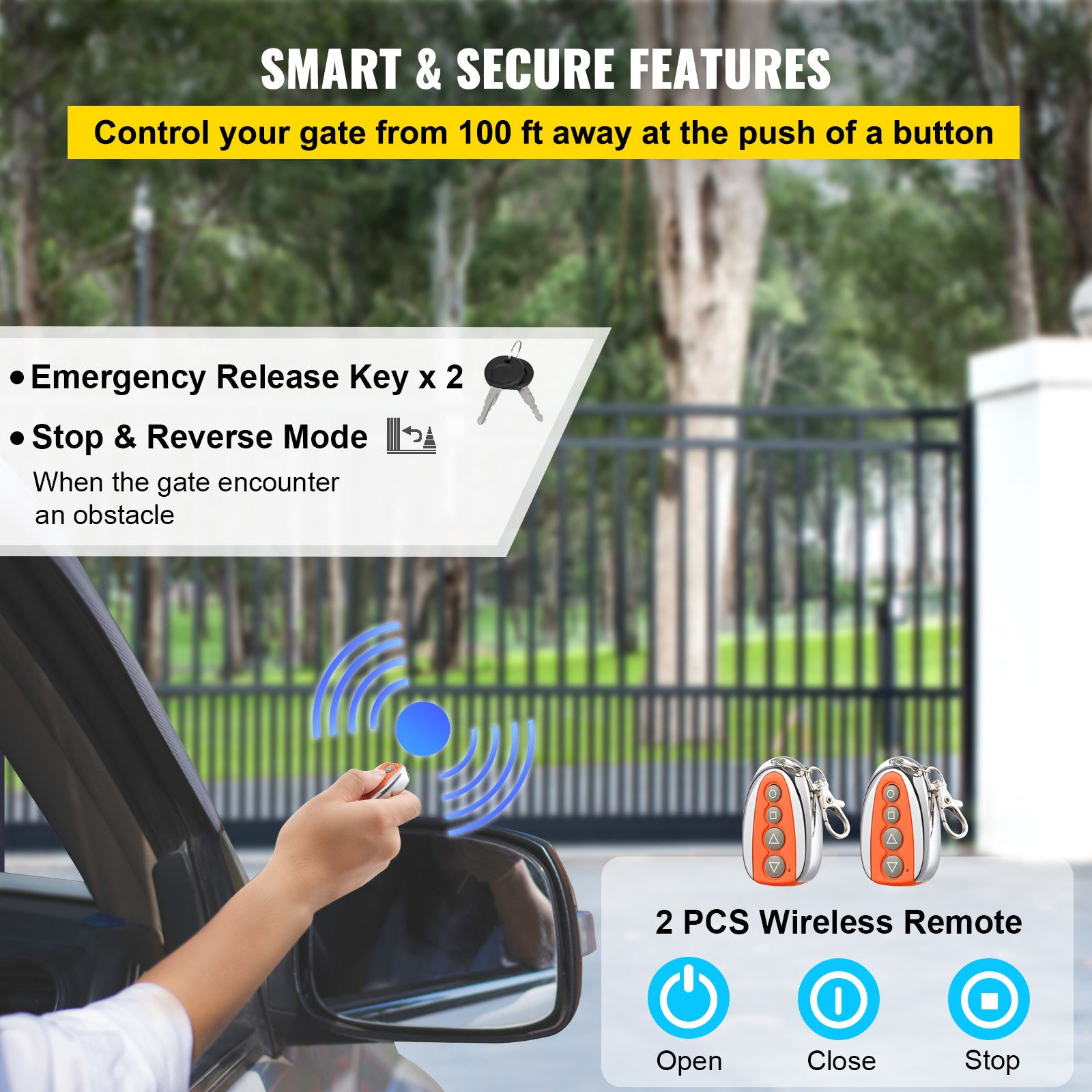 Automatic Sliding Gate Opener 1400LBS with 2 Remote Controls, Gate Operator Hardware Kit for Security, Move Speed 40ft Per Min, Electric Rolling Driveway Slide Gate Motor