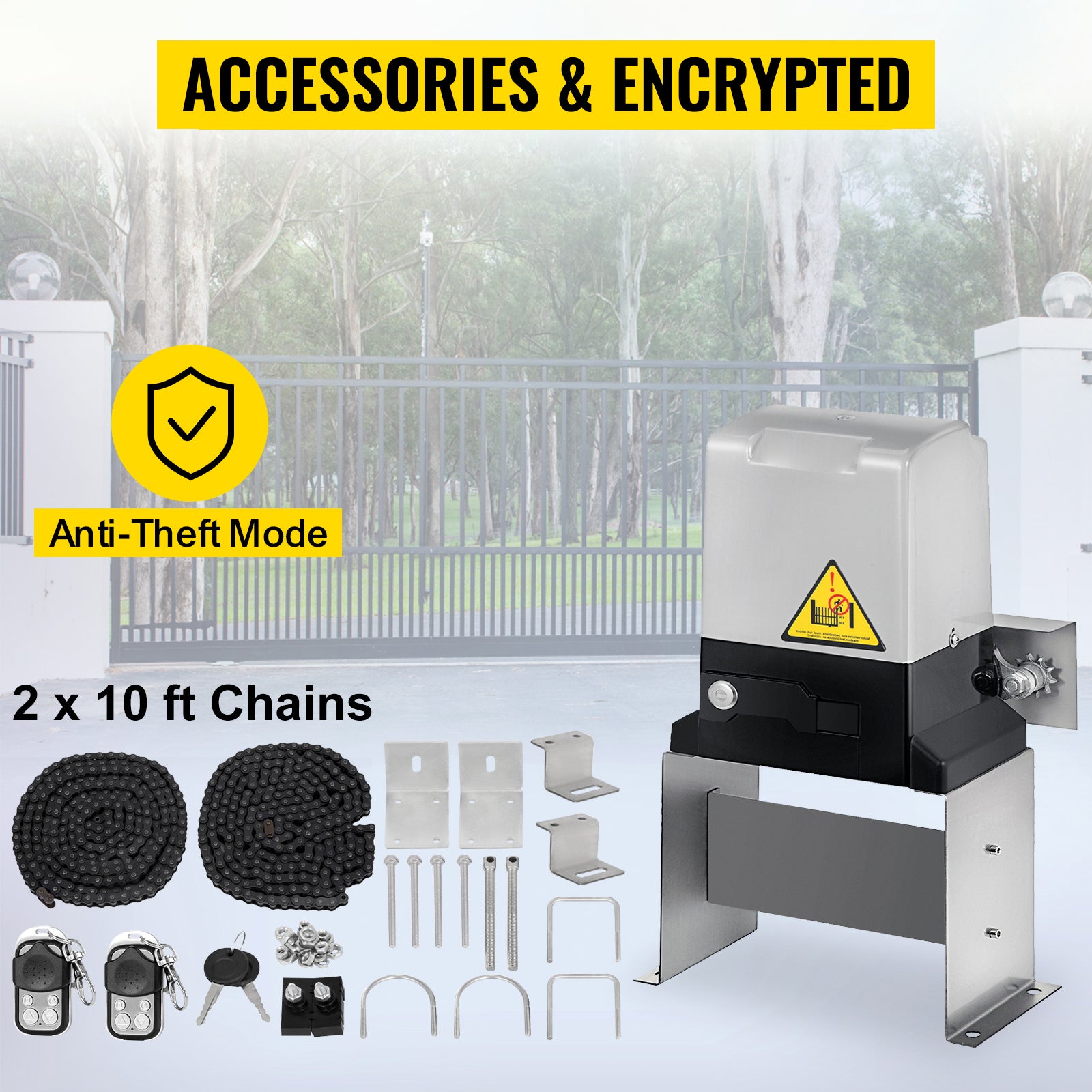 Automatic Sliding Gate Opener 1400LBS with 2 Remote Controls, Gate Operator Hardware Kit for Security, Move Speed 40ft Per Min, Electric Rolling Driveway Slide Gate Motor