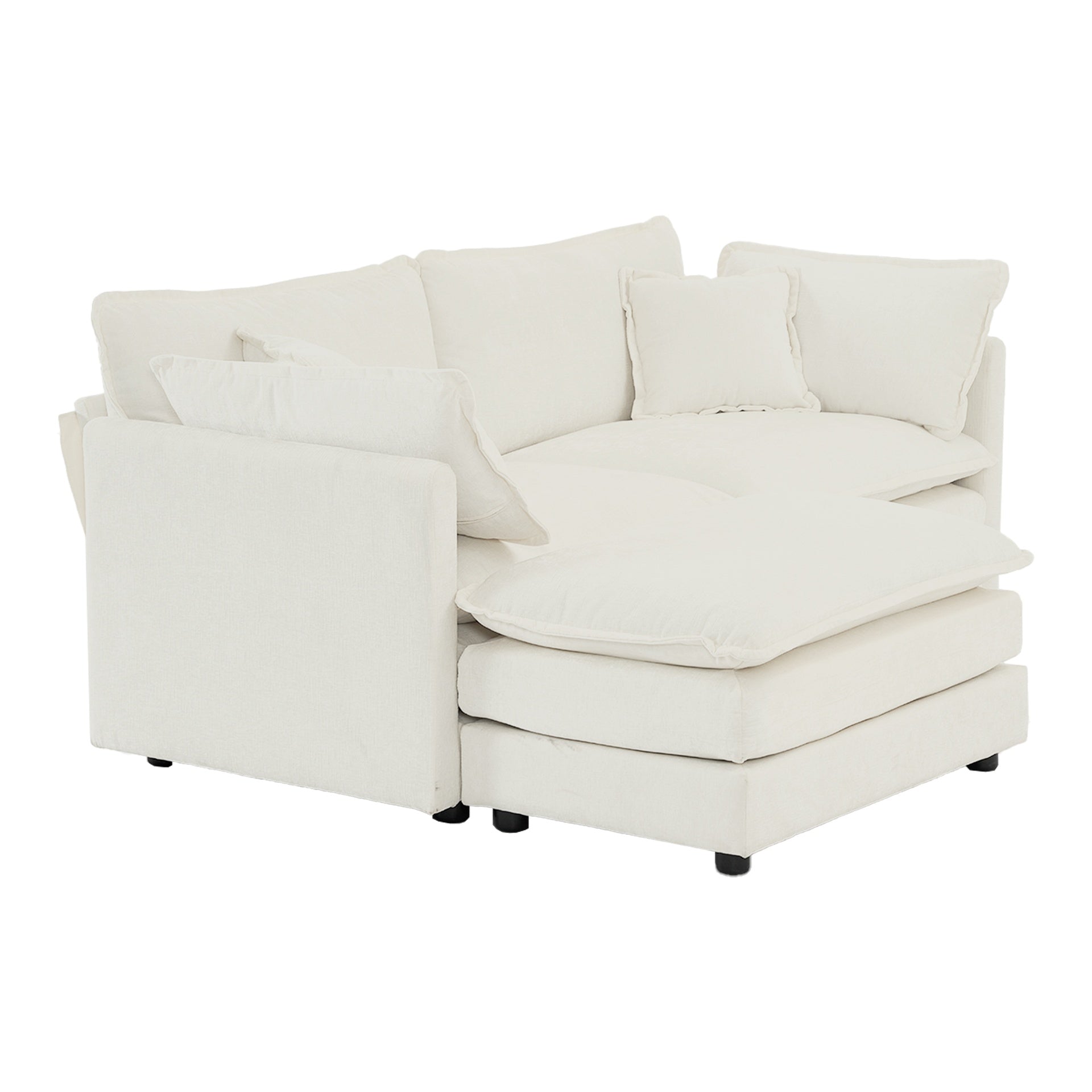 Chenille Two-Seater Sofa with 1 Footrest, 2 Seater L-Shaped Sectional with Ottoman,Loveseat with Ottoman for Small Living Space,White Chenille