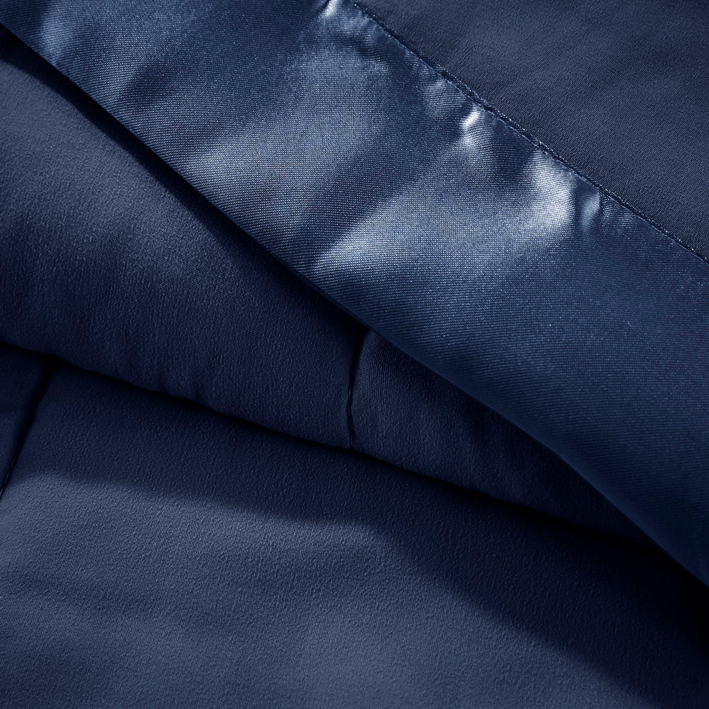 Lightweight Down Alternative Blanket with Satin Trim Navy Full/Queen